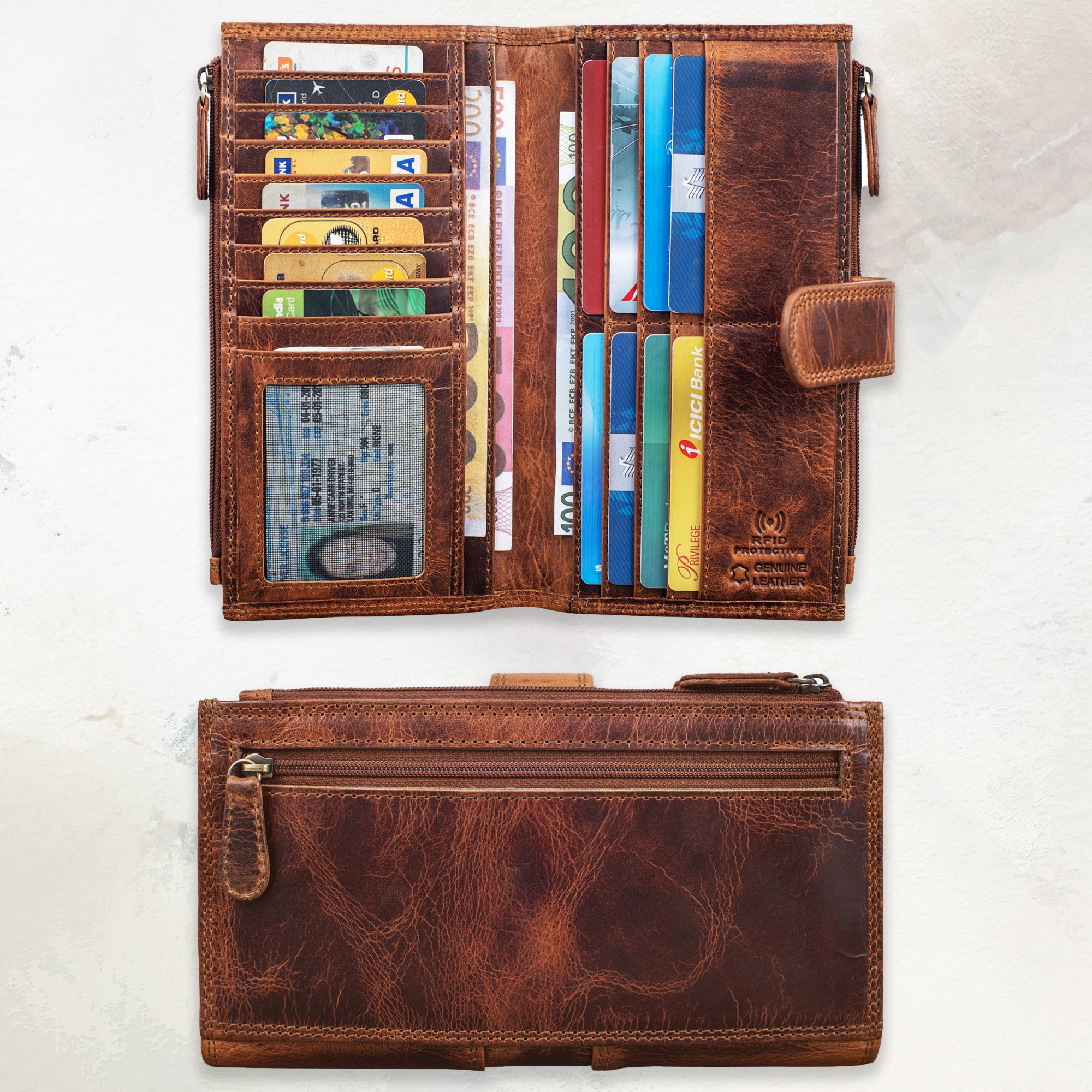 Lederportemonnaie Damen braun