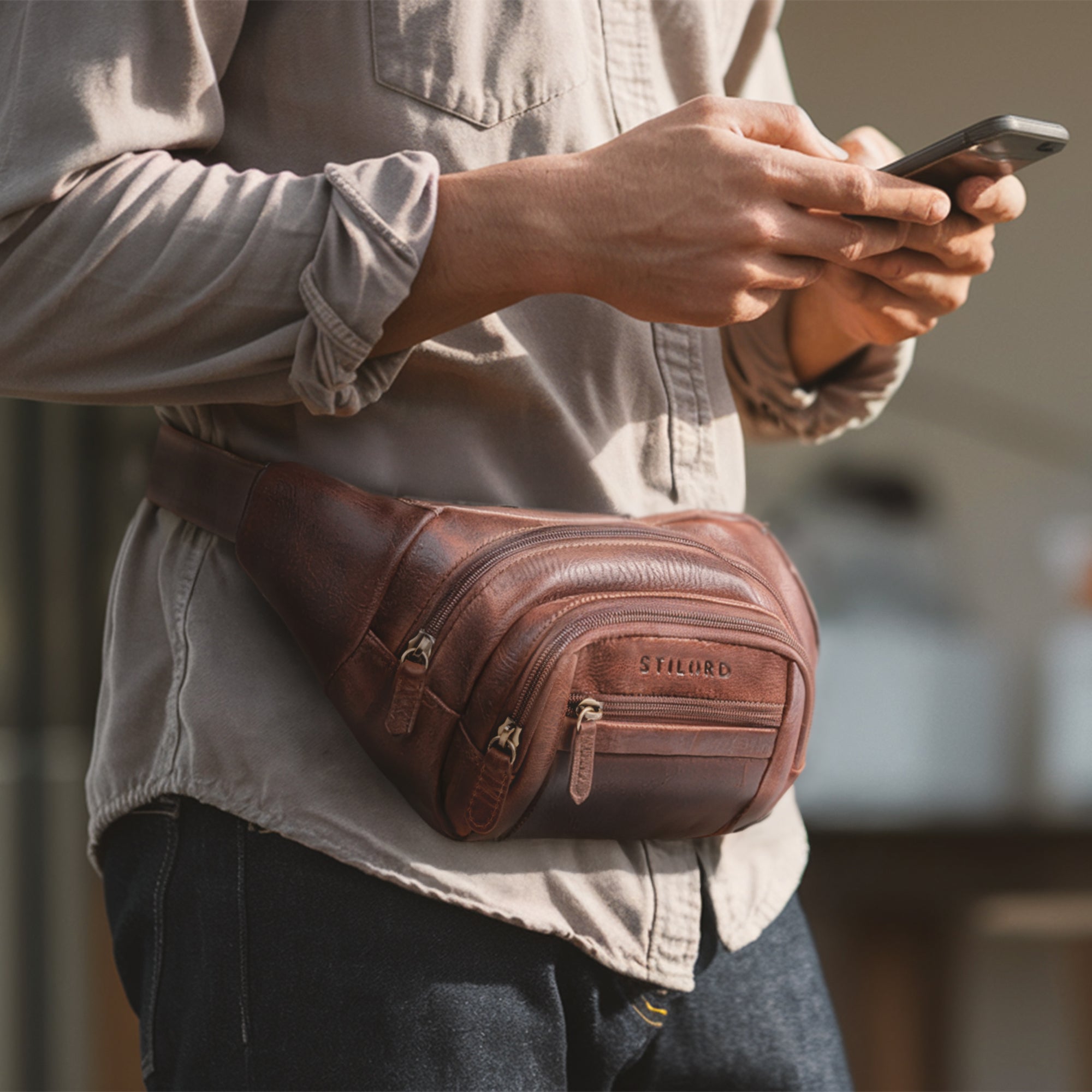 Gürteltasche Herren Echtleder cognac