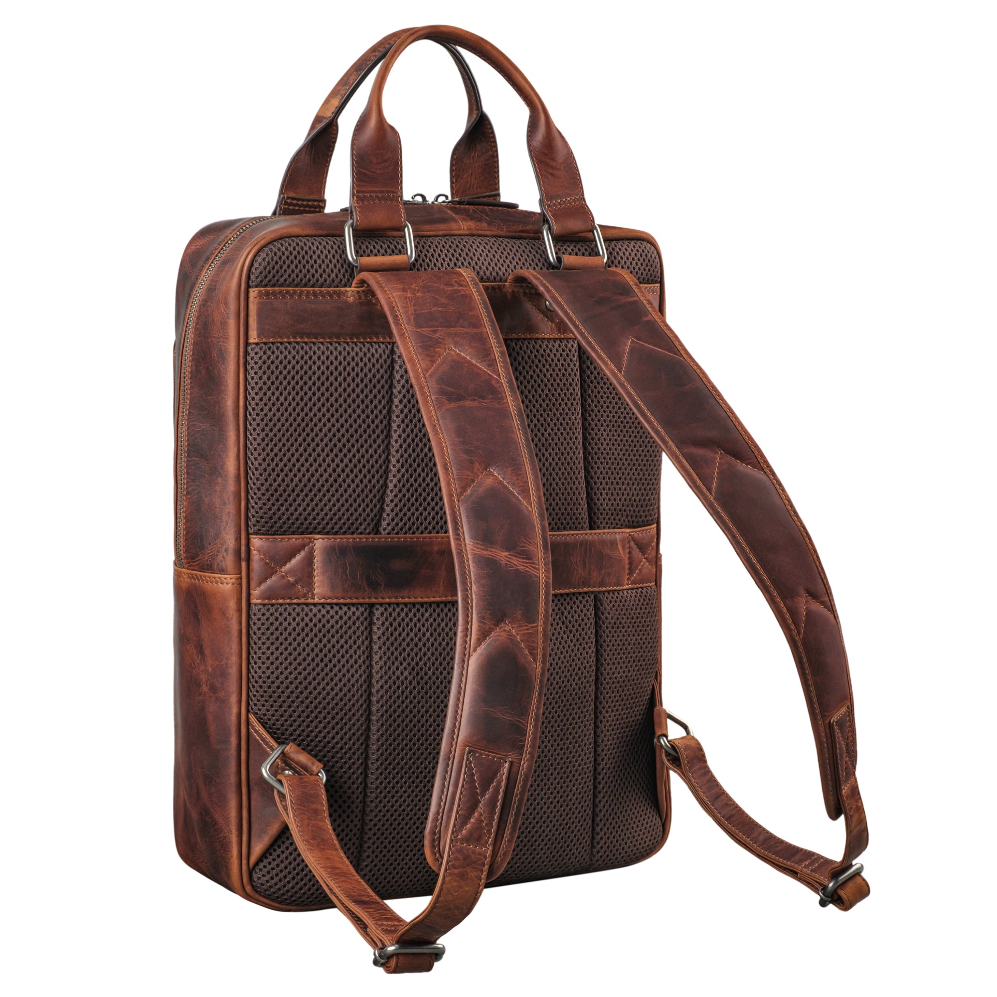 Schmaler Lederrucksack cognac mit verstellbaren Schultergurten