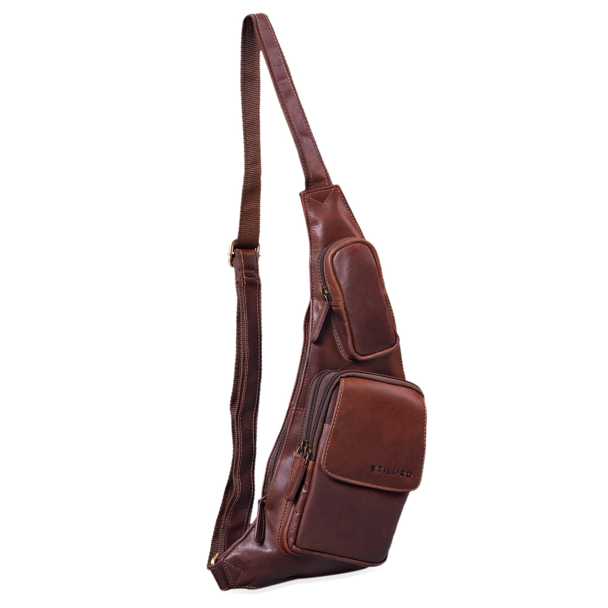 Brusttasche Leder cognac dunkelbraun