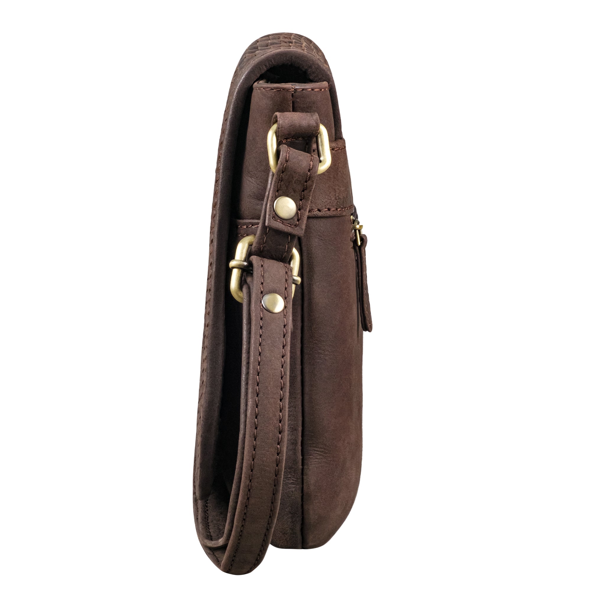 Leder Crossbody Tasche braun aus der seitlichen Perspektive