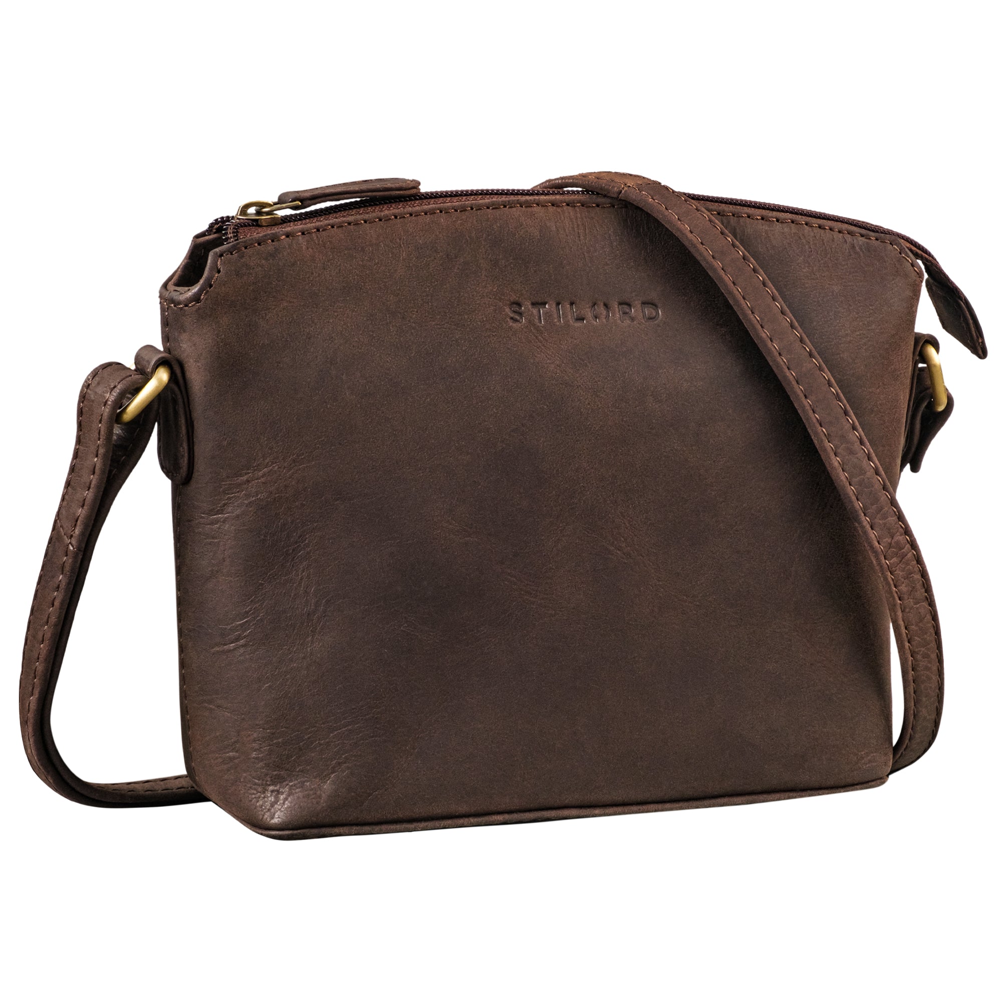 Damen Schultertasche Leder braun aus der schrägen Frontalperspektive