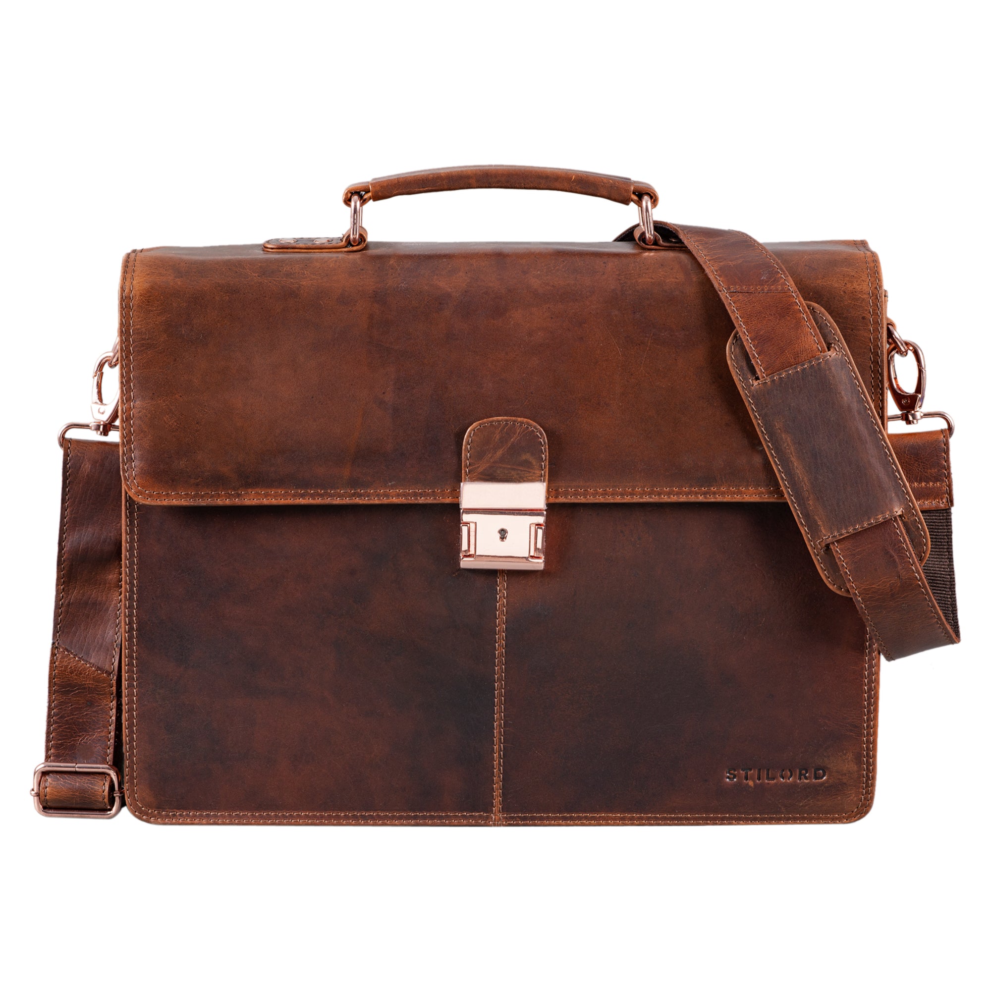 Aktentasche Leder Damen Vintage Schultertasche Herren Leder braun