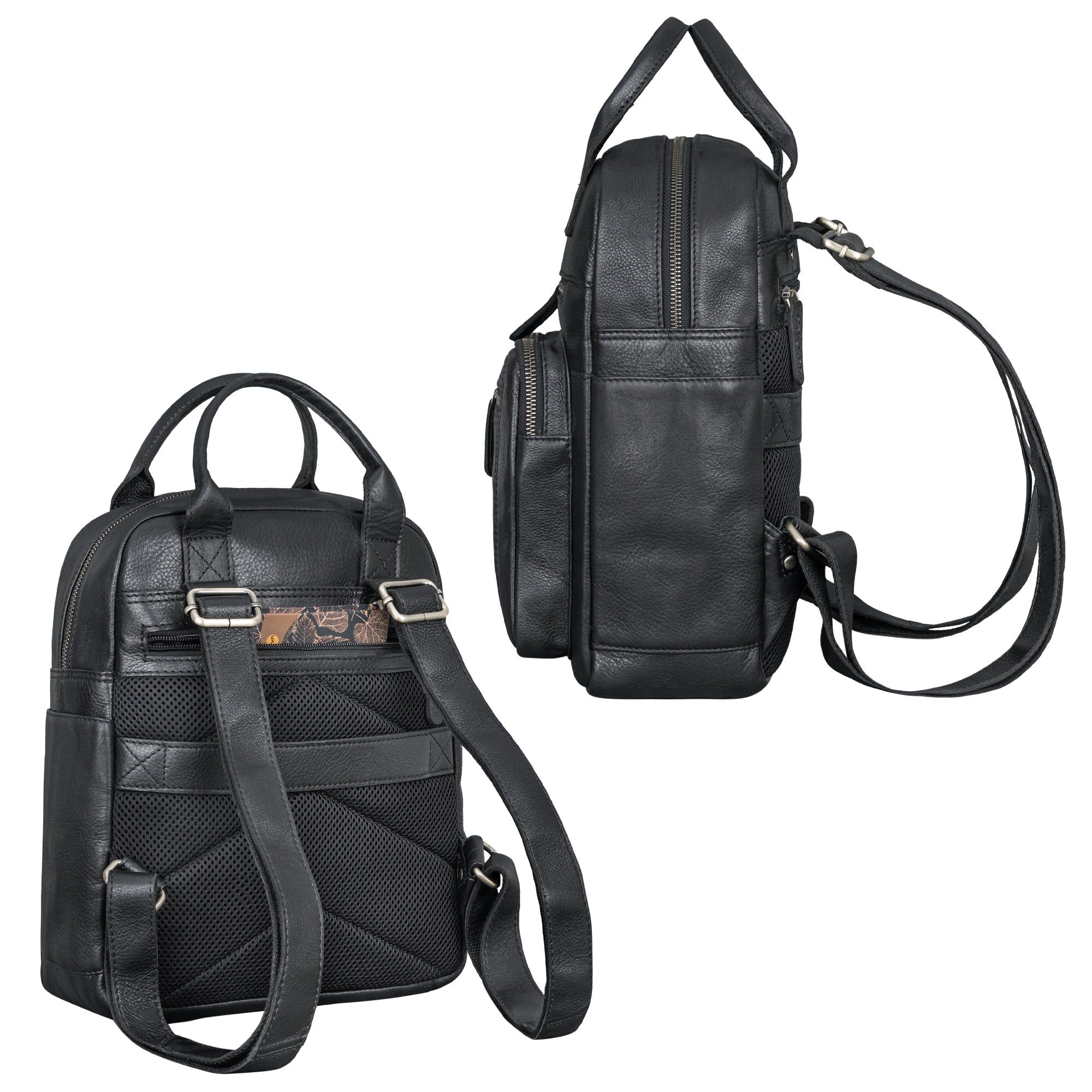 Leder Freizeitrucksack Damen schwarz