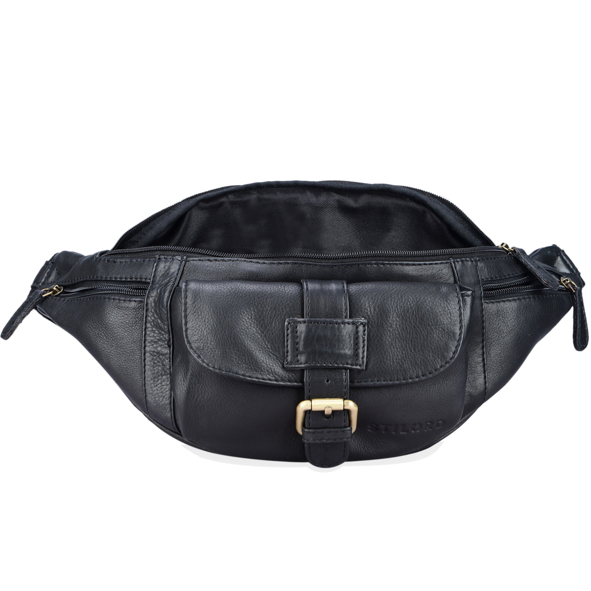 Leder Gürteltasche Bauchtasche schwarz mit Gurt