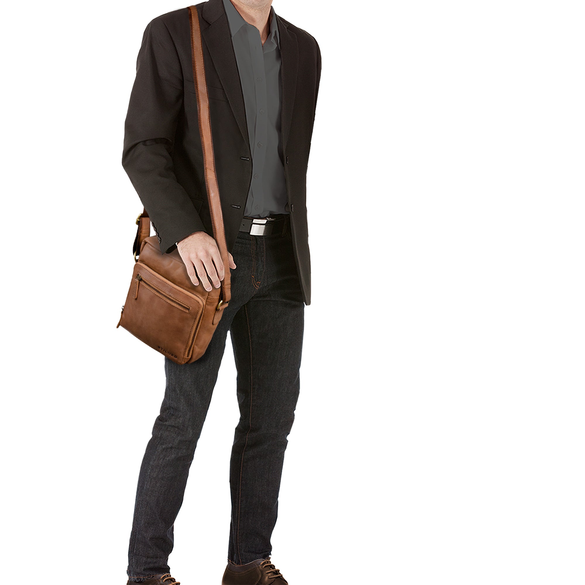 Schultertasche Herren Leder braun