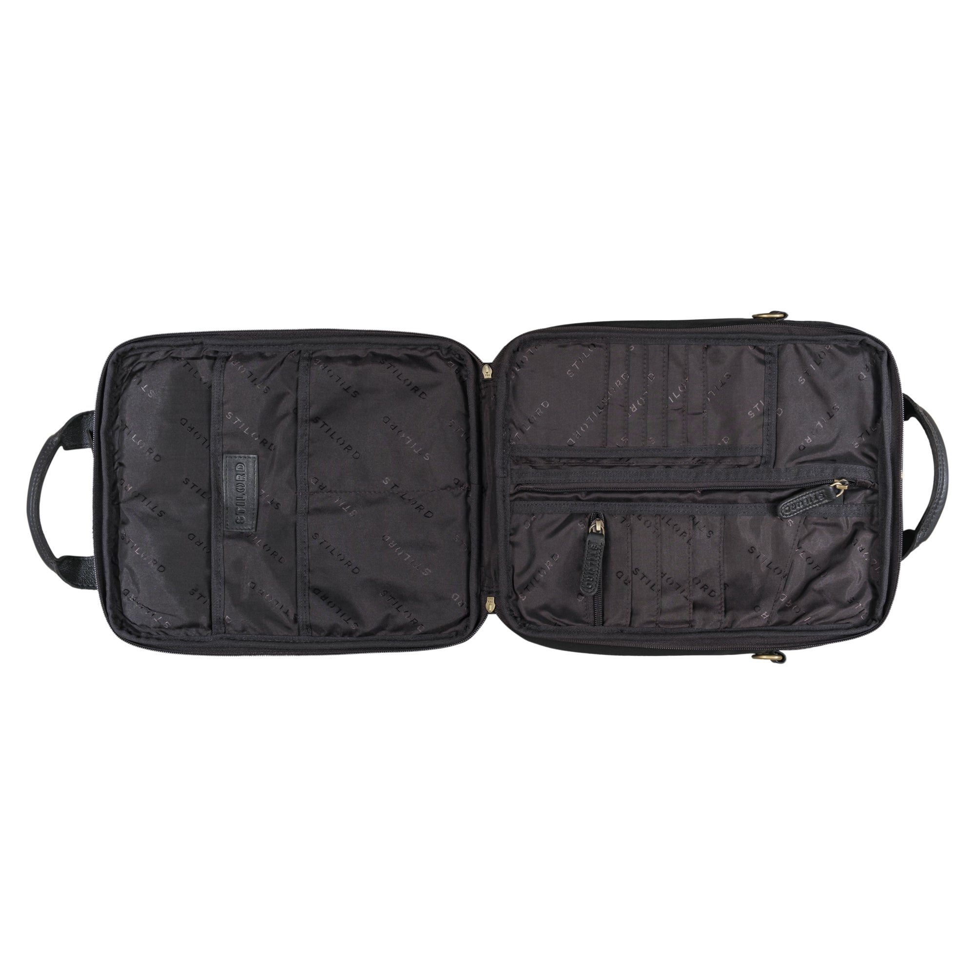 kompakte Reisetasche aus Leder in der Farbe schwarz