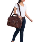 Große Damen Ledertasche Umhängetasche braun