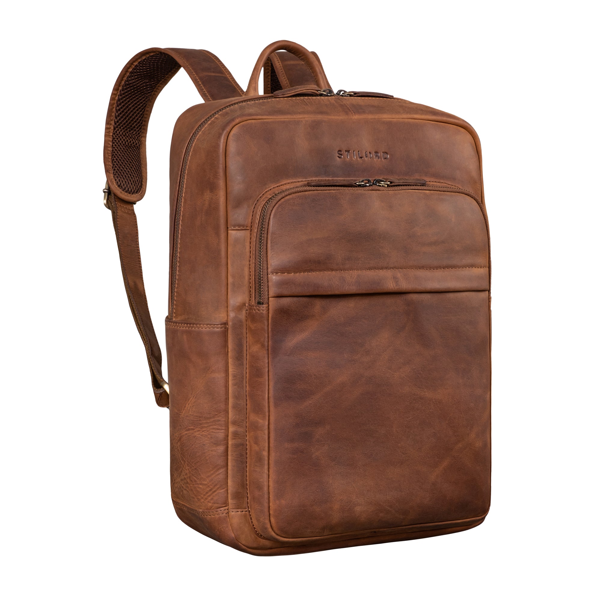 Business Rucksack Herren Leder Groß mit 16 Zoll Laptopfach Braun