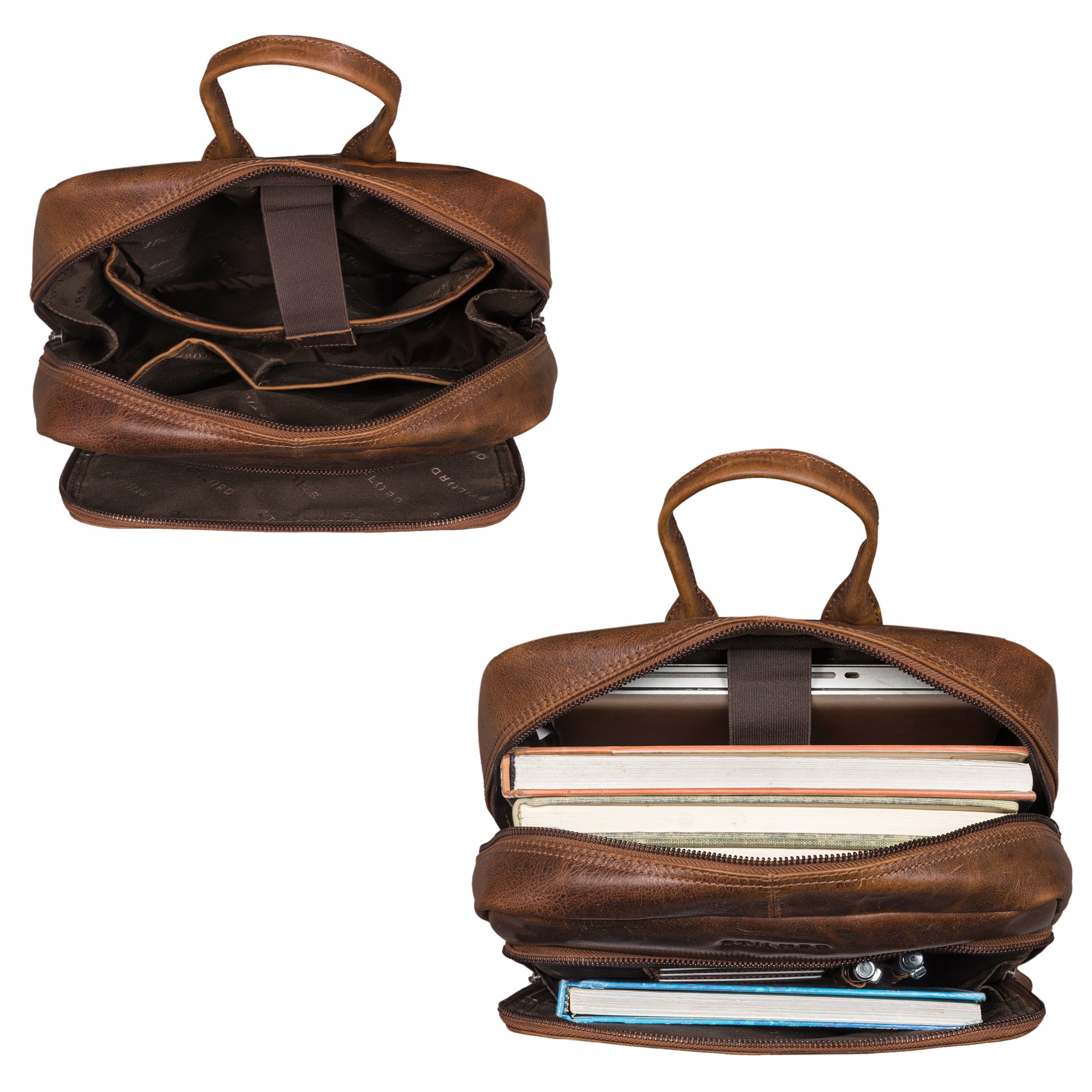 Rucksack mit vielen Fächern in braun Leder