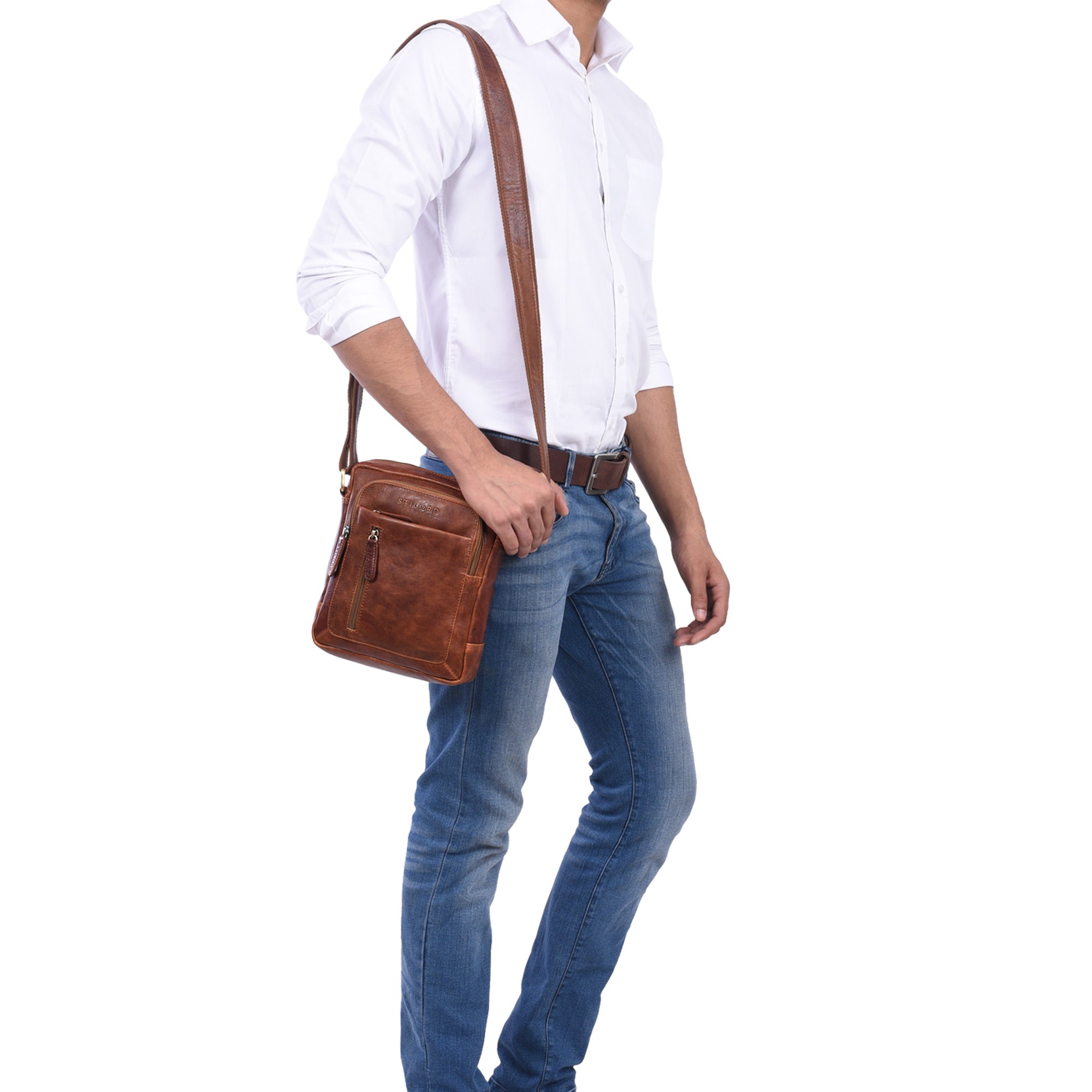 Herren Handtasche Leder Vintage braun