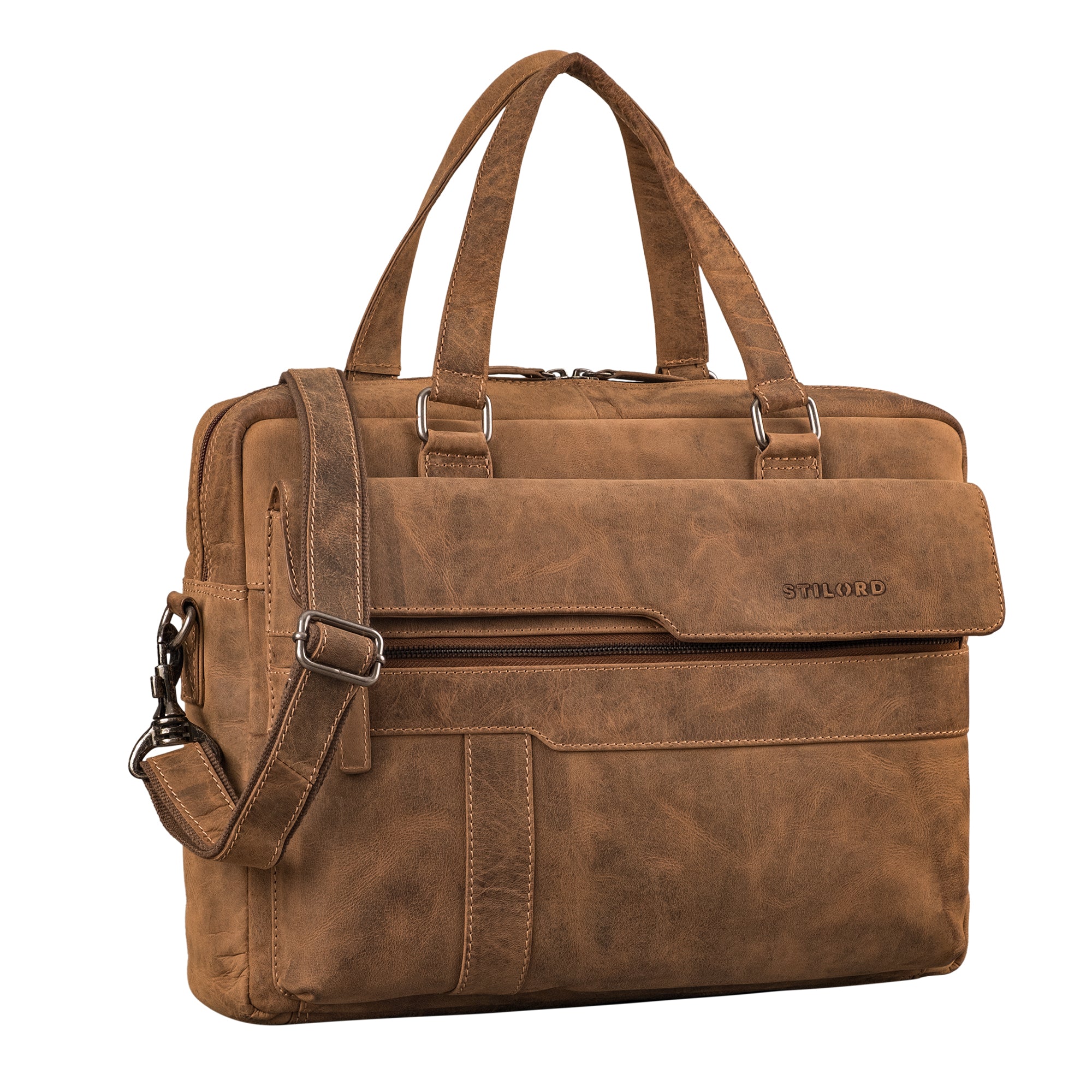 Leder Schultertasche Damen Braun Herren