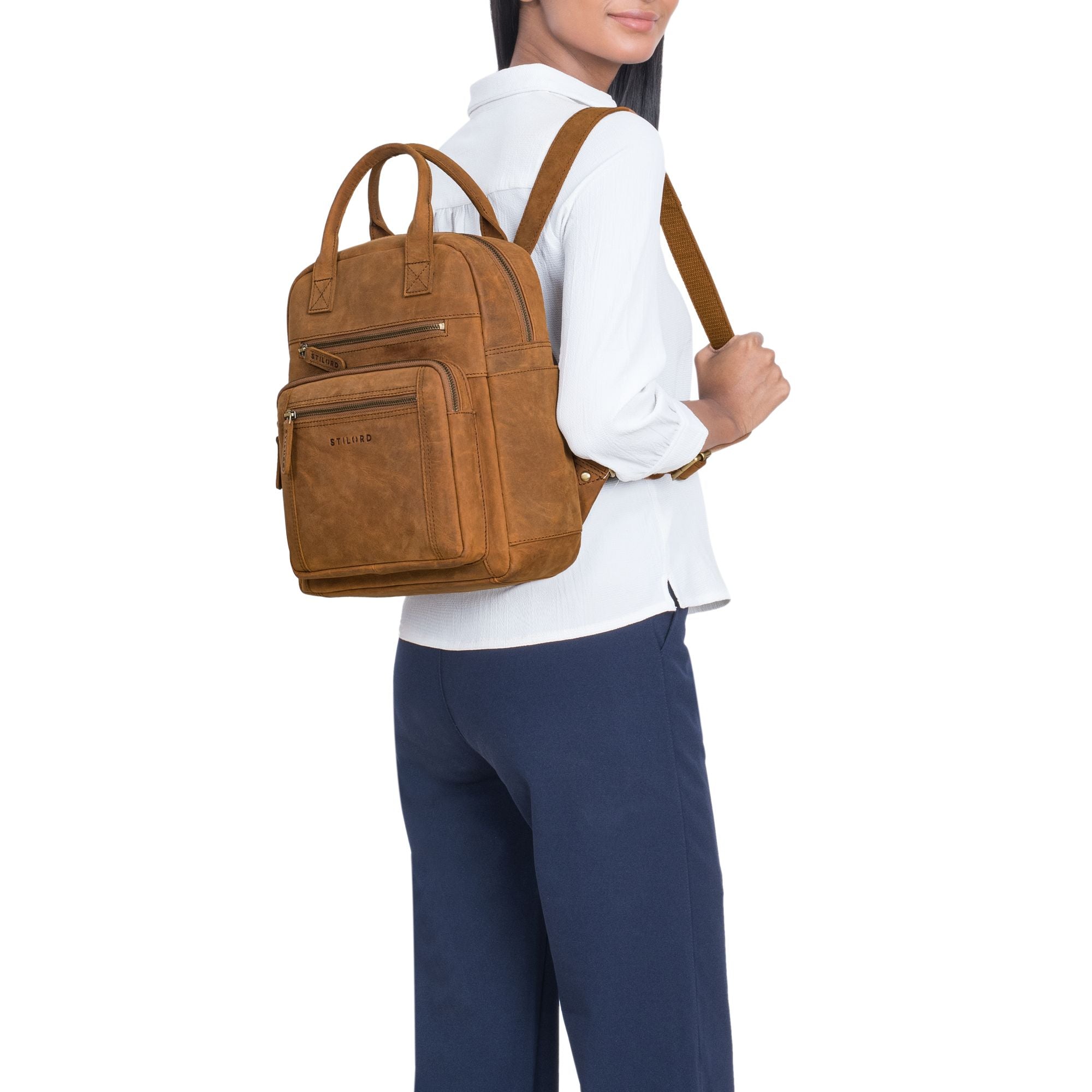 klein Daypack Damen Echtleder Mittel-Groß Braun 