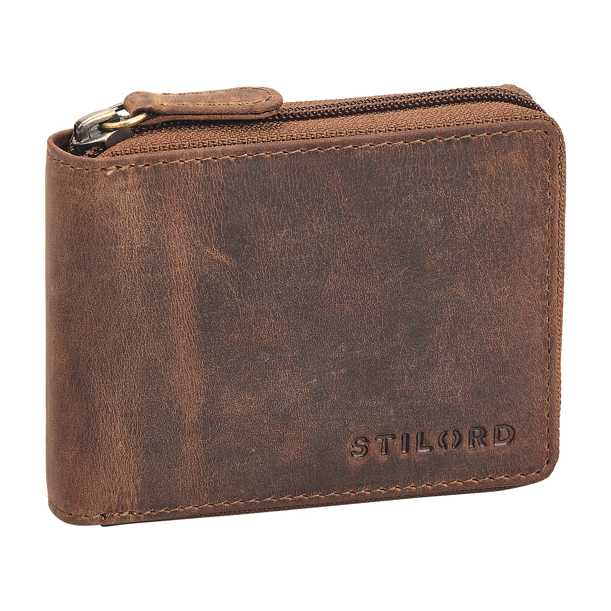 Leder Geldbörse mit Wiener Schachtel RFID Schutz für Damen Herren Mittel Braun