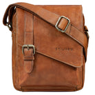 Kleine Herrenhandtasche Leder Cognac für 8 Zoll Tablet mit Magnetverschluss und Schnalle