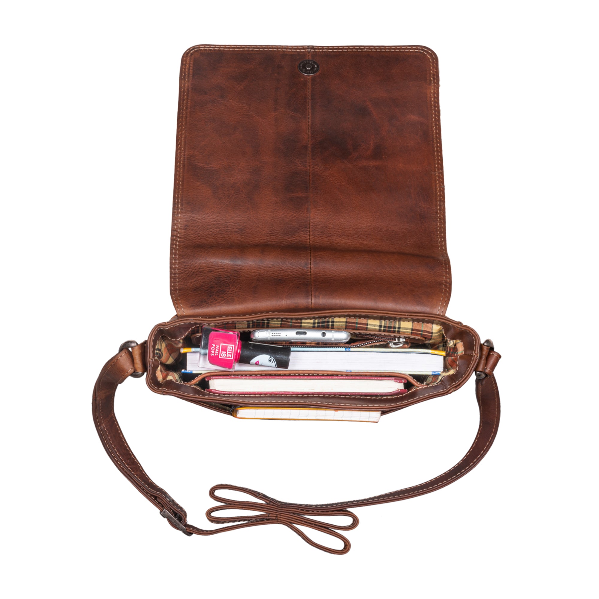 Damen Umhängetasche Leder Cognac